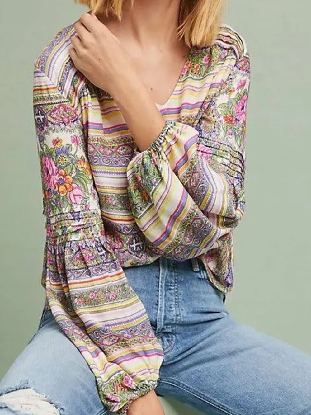 Anthropologie Maeve Gorgeous Boho Floral Puff Sleeve Ceresco Peasant Top